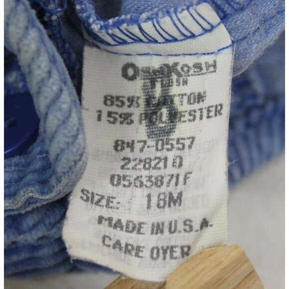 VTG Oshkosh Blue Corduroy Overalls Bubble Romper Girls 18 months Flowers Winter - Picture 10 of 11